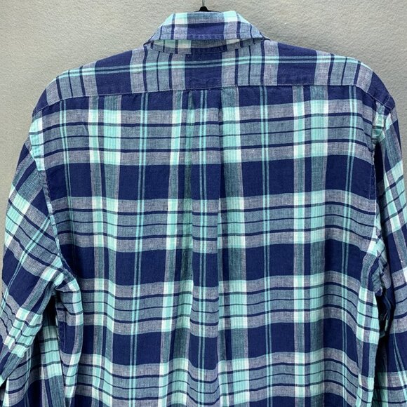 Brooks Brothers Irish Linen Shirt Mens Large Blue Plaid Regent Button‎ Down - Picture 5 of 15
